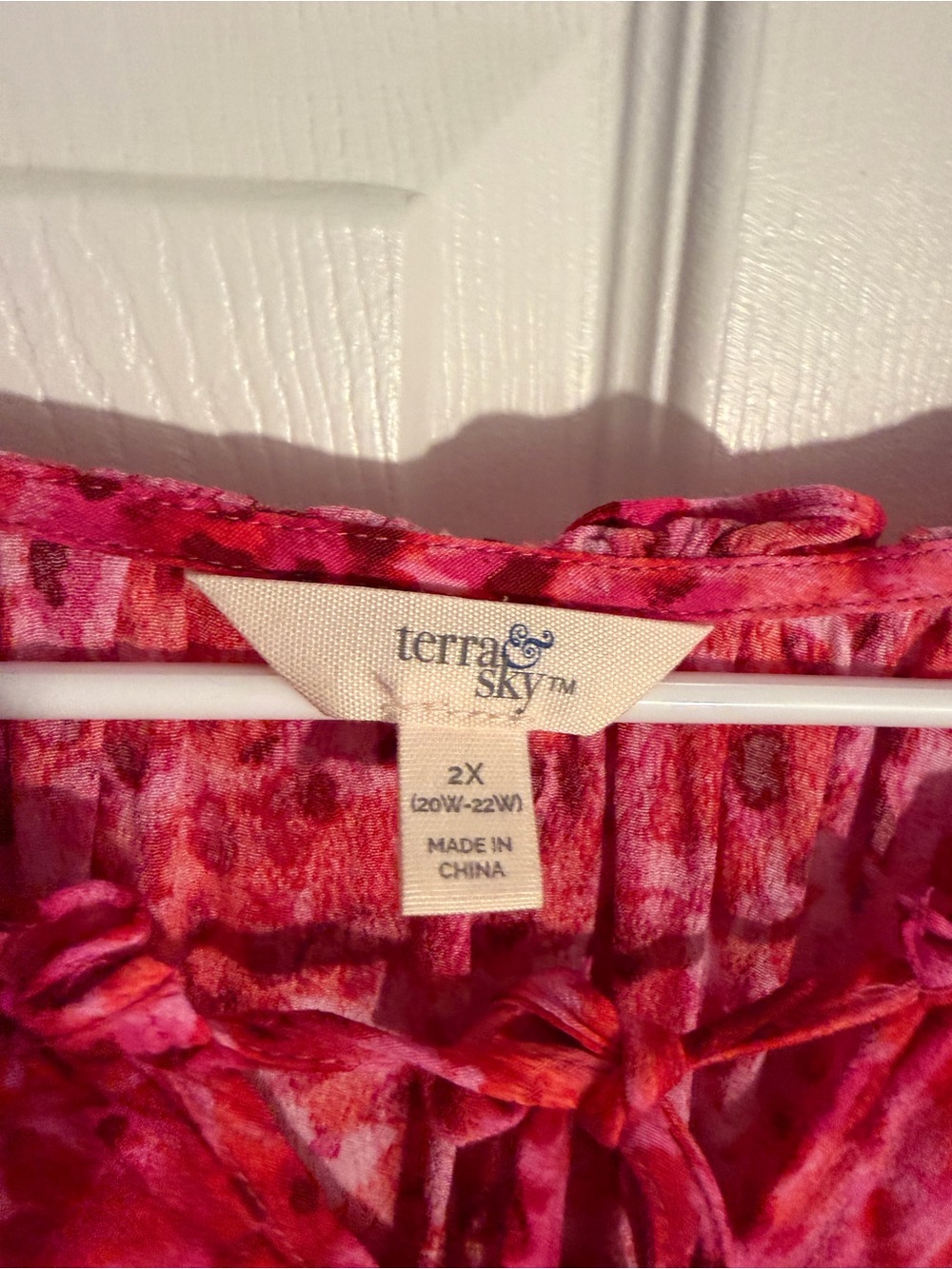 Terra & Sky Vibrant Pink Floral Tie-Neck Peasant Top - Picture 2 of 4